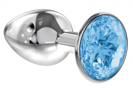 Малая серебристая анальная пробка Diamond Light blue Sparkle Small с голубым кристаллом - 7 см. - Lola Games - купить с доставкой в Реутове