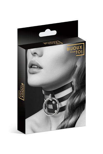 Чёрный тройной чокер с большим кольцом - Bijoux Pour Toi - купить с доставкой в Реутове