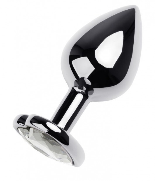 Серебристая анальная пробка с прозрачным кристаллом-сердцем - 8 см. - ToyFa - купить с доставкой в Реутове