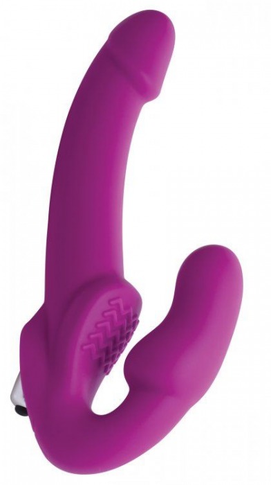 Ярко-розовый безремневой вибрострапон Evoke Vibrating Strapless Silicone Strap-on Dildo - XR Brands - купить с доставкой в Реутове