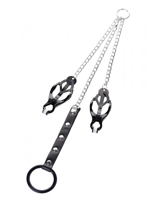 Черно-серебристые зажимы для сосков с кольцом для пениса TOYFA Metal - ToyFa - купить с доставкой в Реутове