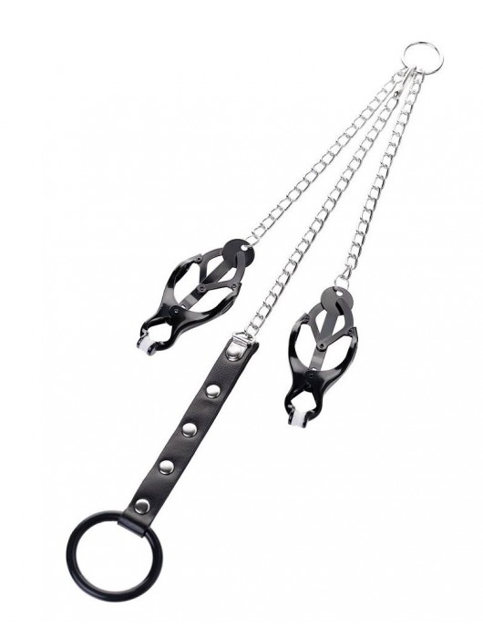 Черно-серебристые зажимы для сосков с кольцом для пениса TOYFA Metal - ToyFa - купить с доставкой в Реутове